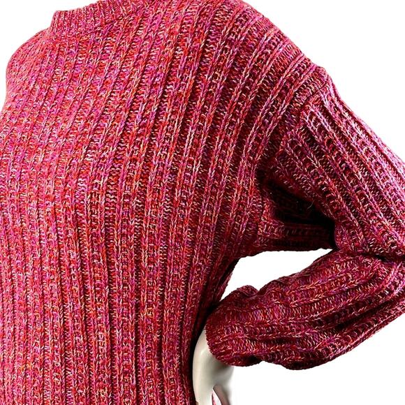 Chunky Cable Knit Pinks Reds Speckled Oversized Comfy Crew Neck Sweater Size XS - Picture 9 of 12